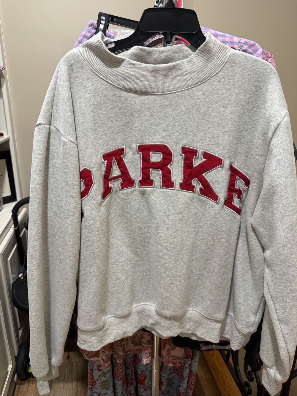 Light Gray Pullover Sweatshirt with Red Collegiate Applique